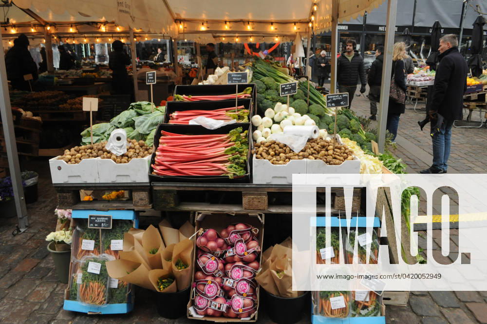 Copenhagen, Denmark 10 March 2024 farmer market or Fruit & vegetable vendor in danish capital Copenhagen Denmark.. (Photo.Francis Joseph Dean Dean Pictures)