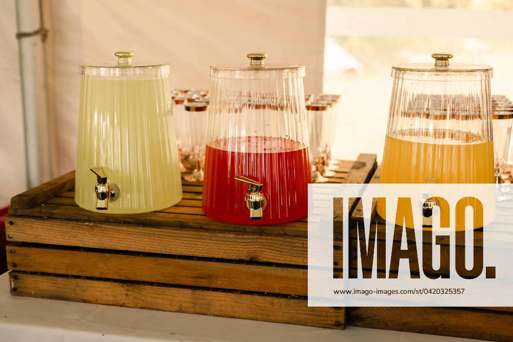 Assorted glass jars of lemonade Shell Lake, Wisconsin, United States R_KESY240311-1367093-01