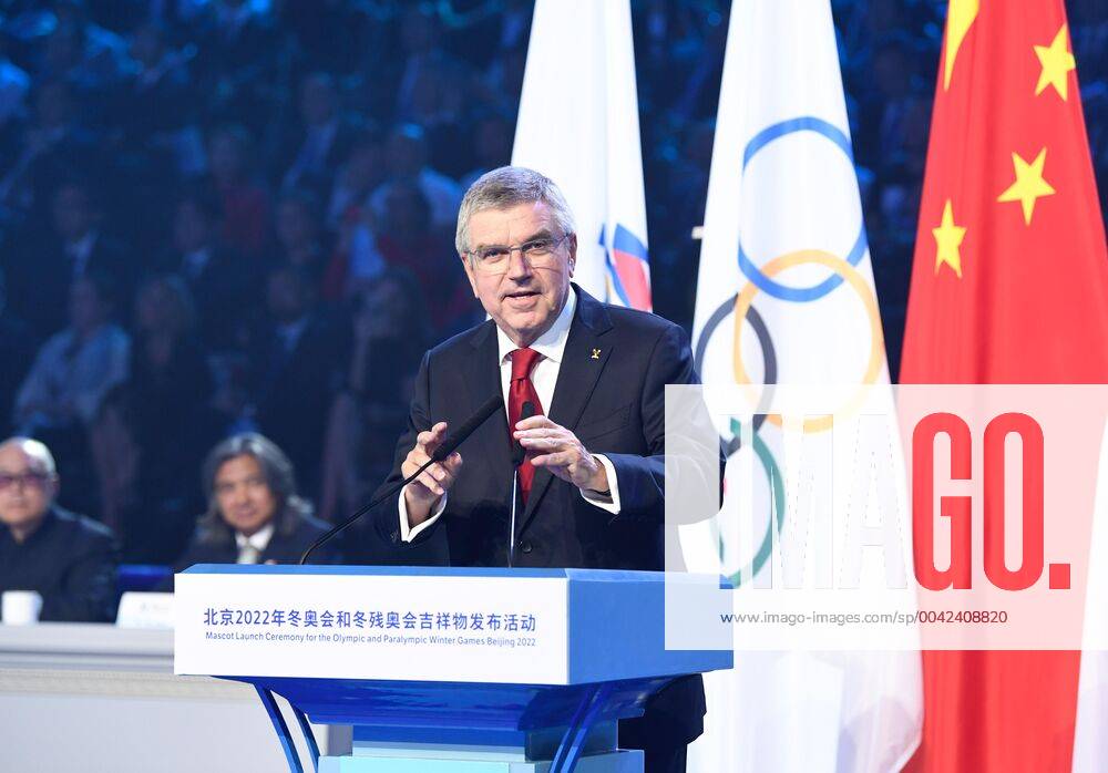 Maskottchen der Olympischen Winterspiele 2022 in Peking präsentiert (190917) -- BEIJING, Sept. 17, 2019 -- International Olympic Committee (IOC) president Thomas Bach addresses the 2022 Beijing Winter Olympic and Paralympic Games mascot launch ceremony in Beijing, capital of China, Sept. 17, 2019. ) (SP)CHINA-BEIJING-2022 WINTER OLYMPIC AND PARALYMPIC GAMES-MASCOTS-LAUNCH (CN) ShenxHong