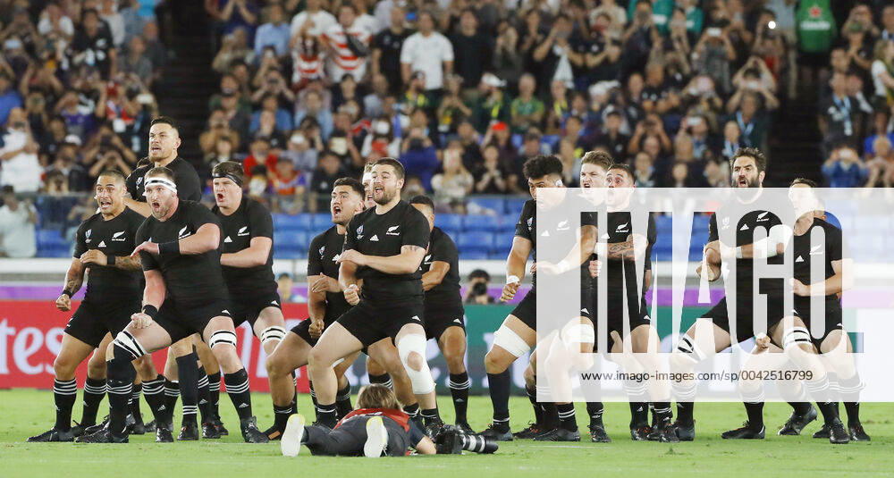 KW38 Rugby World Cup in Japan: New Zealand v South Africa New Zealand players perform a Maori haka ceremonial dance ahead of a Rugby World Cup Pool B match against South Africa on Sept. 21, 2019, in Yokohama, eastern Japan.