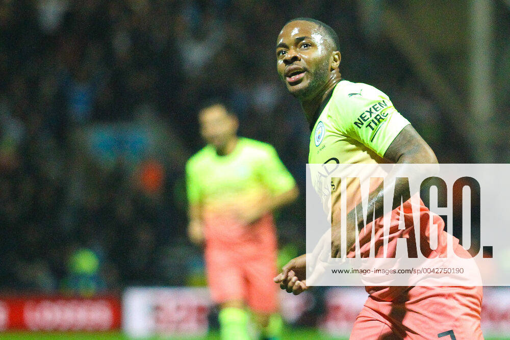 Raheem Sterling of Manchester City celebrates after scoring during the Carabao Cup match between Preston North End and Manchester City at Deepdale, Preston, England on 24 September 2019.