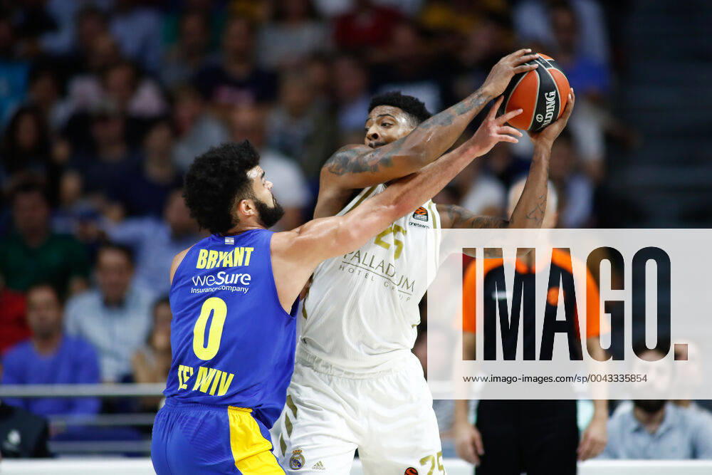 MADRID, SPAIN - OCTOBER 10: Mickey of United States and Real Madrid and Bryant of United Estates and Maccabi during the EuroLeague basketball match, Round 2 Regular Season Games, played between Real Madrid and Maccabi FOX at Wizink Center, on October 10, 2019 in Madrid, Spain. Basket: EuroLeague - Real Madrid v Maccabi FOX - ZUMAa181 20191010_zaa_a181_079