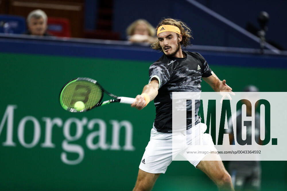 (191012) -- SHANGHAI, Oct. 12, 2019 -- Stefanos Tsitsipas of Greece competes during the men s singles semi-final match between Daniil Medvedev of Russia and Stefanos Tsitsipas of Greece at 2019 ATP, Tennis Herren Shanghai Masters tennis tournament in Shanghai, east China, on Oct. 12, 2019. ) (SP)CHINA-SHANGHAI-TENNIS-ATP MASTERS(CN) WuxGang