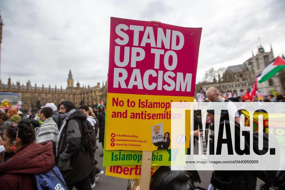 Activists march to Downing Street in annual national march against racism. London United Kingdom - ZUMAs262 20240316_zip_s262_027