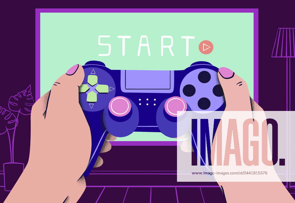 IMAGO Creative, Lifestyle, Gaming Hands of woman holding gamepad and playing video game at home property released, ABSF00008