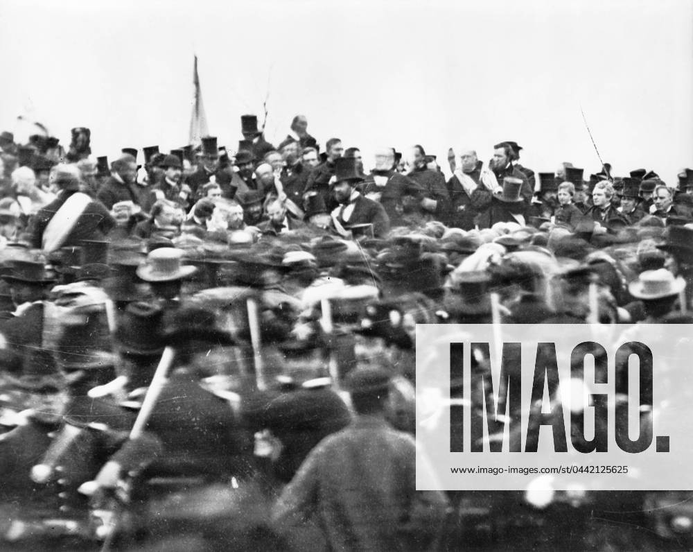 GETTYSBURG ADDRESS, 1863. The crowd gathered at Abraham Lincoln s Gettysburg Address. Photograph by Mathew Brady, 19 November 1863. Believed to be the only image of Lincoln at the event; Lincoln is to the left of the man wearing a stovepipe hat in the center.