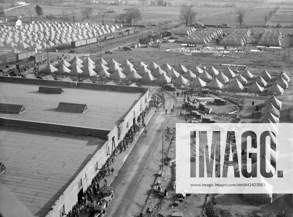ARKANSAS: REFUGEE CAMP. View of the camp for flood refugees in Forrest City, Arkansas. Photograph by Edwin Locke, March 1937.