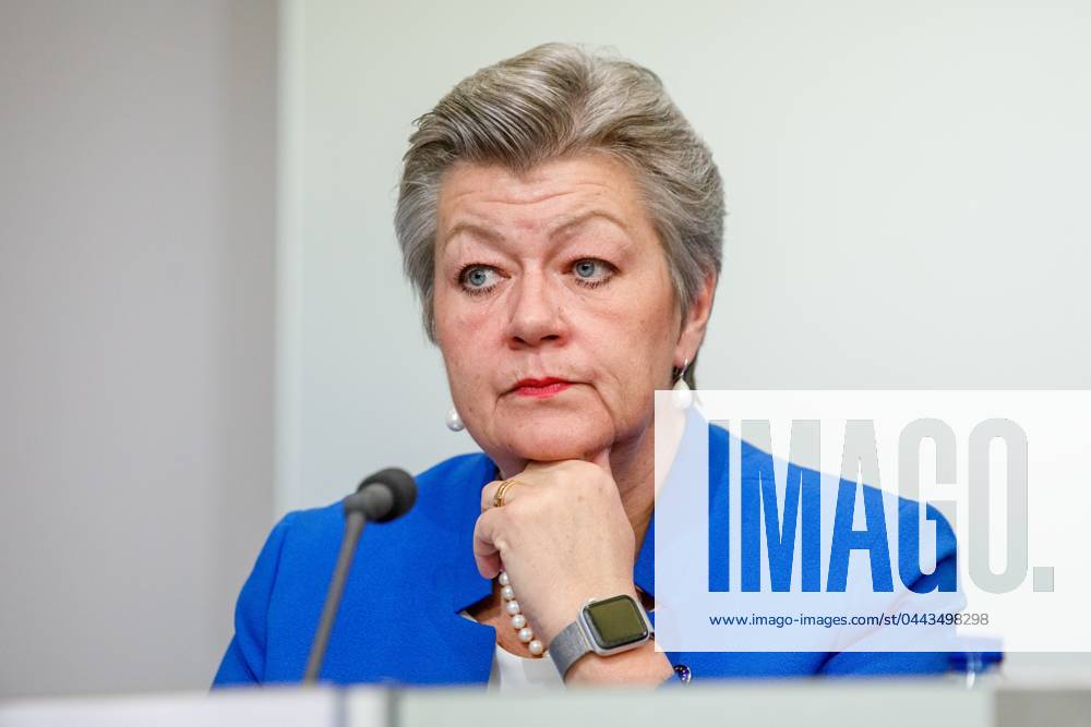 EU Commissioner for Home Affairs Ylva Johansson pictured during an hybrid press conference of Europol to present a report on the most threatening criminal networks in the European Union, in Brussels, Thursday 04 April 2024. HATIMxKAGHAT 90366107