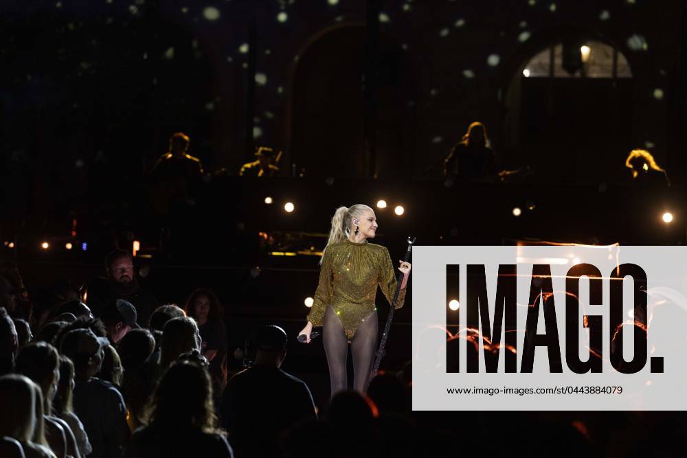 Country singer and show host KELSEA BALLERINI performs at a Country Music Television (CMT) highlights taping at the South Mall on the University of Texas campus April 3, 2024. The CMT Awards return to Austin, the self-proclaimed Live Music Capital of the World, with a live show on April 7, 2024. Austin United States - ZUMAd150 20240403_znp_d150_063