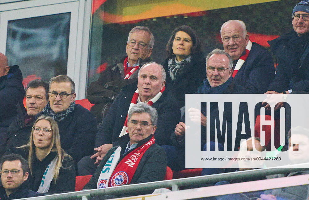 Champions League, Munich-Piraeus, Munich November 6, 2019. Uli HOENESS (FCB President ), FCB President and chairman, Karl-Heinz RUMMENIGGE (CEO, Vorstandsvorsitzender FCB AG) FC BAYERN MUNICH - OLYMPIACOS PIRAEUS UEFA Football Champions League , Munich, November 06, 2019, Season 2019 2020, group stage ,group B, FCB, Reds, Bavaria, München