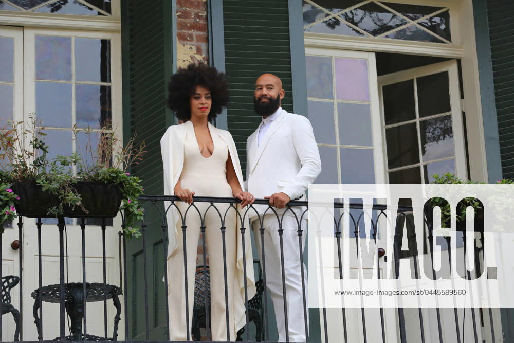 Solange Knowles and very soon to be husband Alan Ferguson arrive on bicycle to their wedding in New Orleans, where the couple, both clad in white posed for photos before making their way into the ceremony 129238, Solange Knowles and very soon to be husband Alan Ferguson arrive on bicycle to their wedding in New Orleans, where the couple, both clad in white posed for photos before making their way into the ceremony. New Orleans, Louisiana - Sunday November 16, 2014., Credit: PacificCoastNews.com Avalon USA, New Orleans