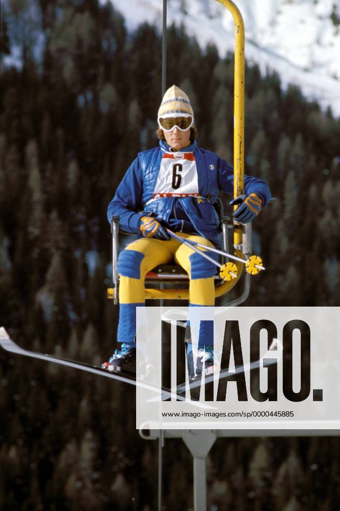 Ingemar Stenmark (Schweden) im Sessellift Alpiner Skilauf OS Winter Herren Olympische Winterspiele 1976, Olympia, Olympiade, Spiele, Ski Alpin, Skisport, Riesenslalom Einzelbild Axamer Lizum Innsbruck