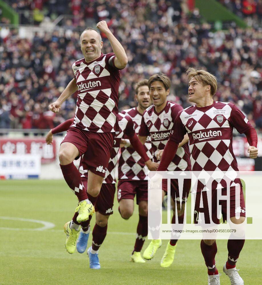 KW51 Football: Emperor s Cup in Japan Andres Iniesta (L) celebrates with teammates after opening the scoring during the first half of Vissel Kobe s 3-1 win over Shimizu S-Pulse in an Emperor s Cup football semifinal at Noevir Stadium in Kobe, western Japan, on Dec. 21, 2019.