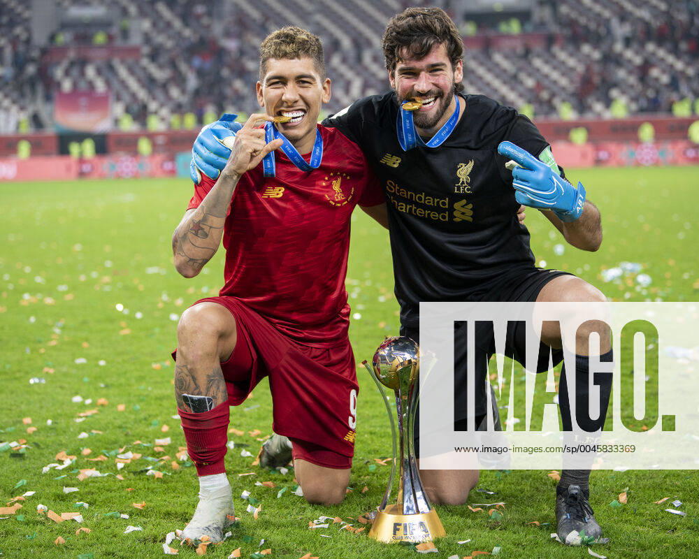 KW51 Liverpool v Flamengo DOHA, CA - 21.12.2019: LIVERPOOL V FLAMENGO - Liverpool& 39;berto Fio Firmino and Liverpool& 39;s Alisson celebrate after winning FIFA Club World Cup 20inal, 1-0 ag0 against Flamengo held at the Khalifa International Stadium in Doha, Qatar. (Photo: Richard Callis Fotoarena) x1849197x RichardxCallis