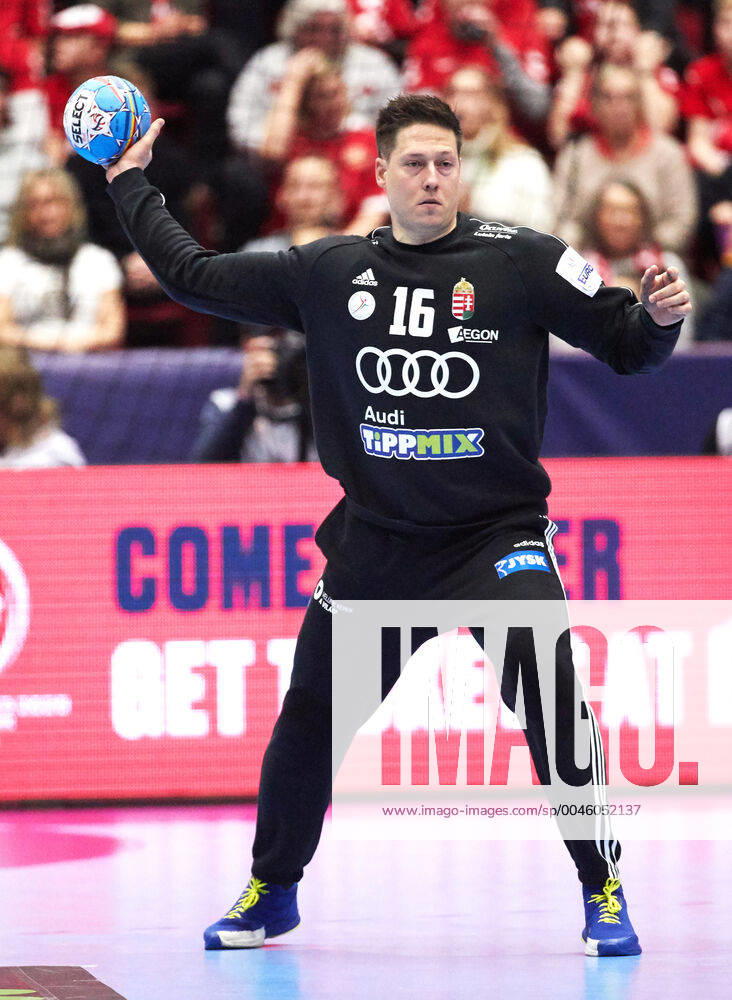 MALMO 20200111 Hungary s goal keeper Roland Mikler in action during the Men s EHF EURO 2020 Handball group E match preliminary round between Hungary and Russia in Malmo Arena Saturday Jan. 11, 2020. Photo Andreas Hillergren TT kod 10600 Malmo Sweden