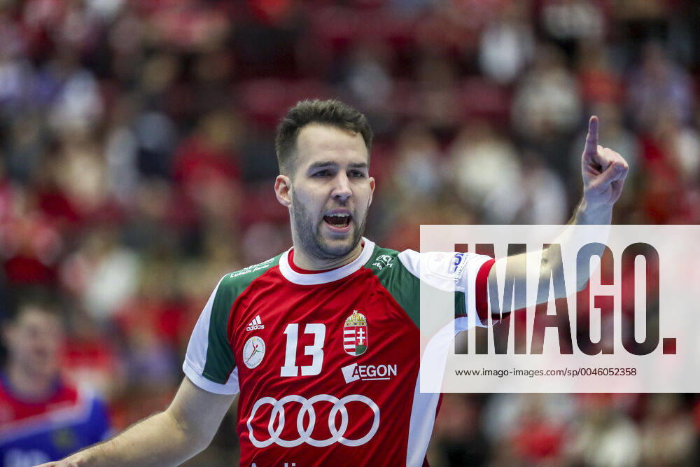 MALMO 20200111 Hungary s Bendeguz Boka gestures during the Men s EHF EURO 2020 Handball group E match preliminary round between Hungary and Russia in Malmo Arena Saturday Jan. 11, 2020. Photo Andreas Hillergren TT kod 10600 Malmo Sweden