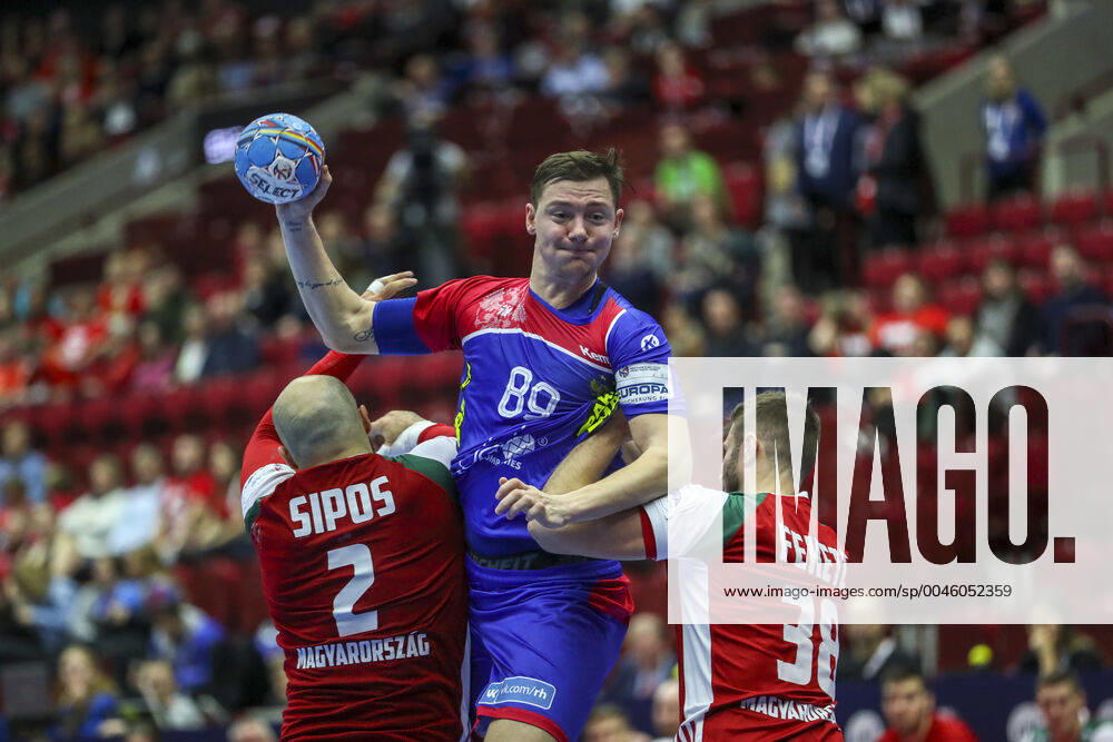 MALMO 20200111 Russia s Dmitrii Zhitnikov (89) in action during the Men s EHF EURO 2020 Handball group E match preliminary round between Hungary and Russia in Malmo Arena Saturday Jan. 11, 2020. Photo Andreas Hillergren TT kod 10600 Malmo Sweden