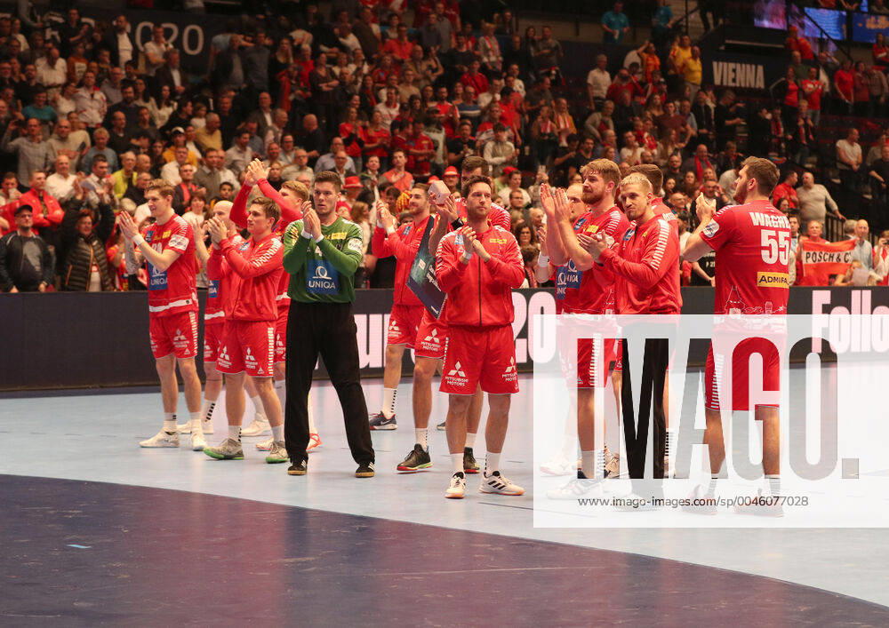 HANDBALL - EHF EURO 2020, AUT vs UKR VIENNA,AUSTRIA,12.JAN.20 - HANDBALL - EHF European Men s Handball Championship 2020, group stage, Austria vs Ukraine. Image shows the rejoicing of AUT. GEPAxpictures xChristianxOrt