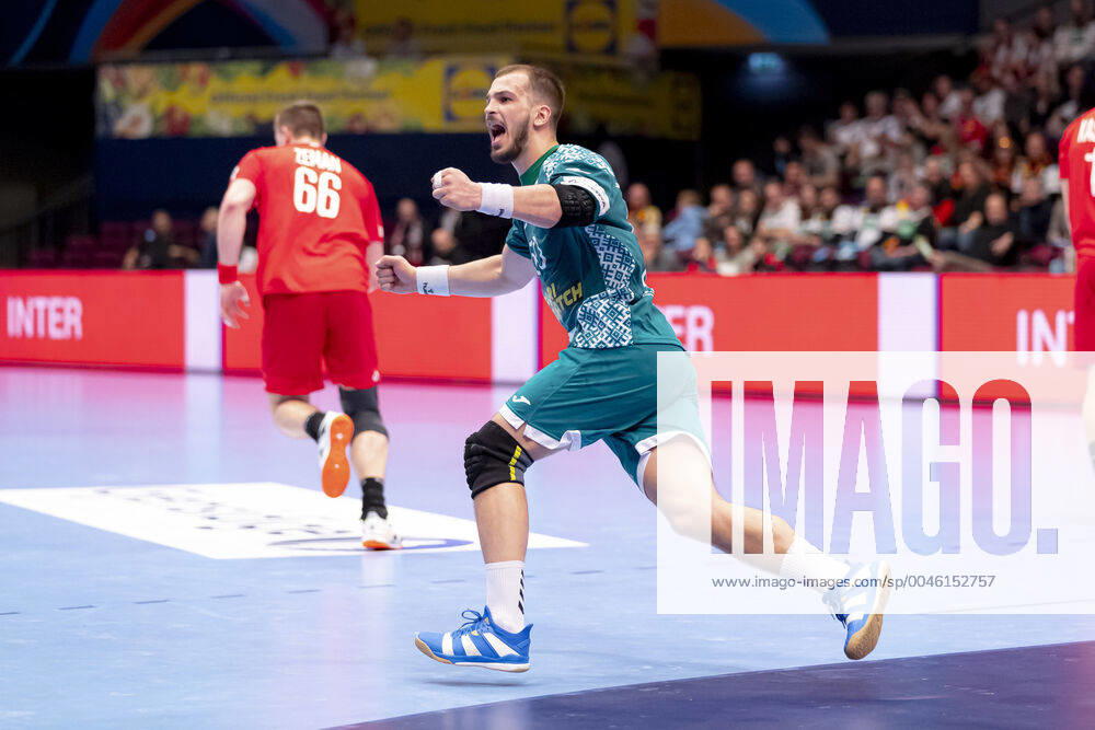 Artsem Karalek (Nr. 50, Belarus) freut sich jubelt. Belarus vs. Tschechien, Handball, Hauptrunde, EHF Euro 2020, 18.01.20 Wien Wien Oesterreich