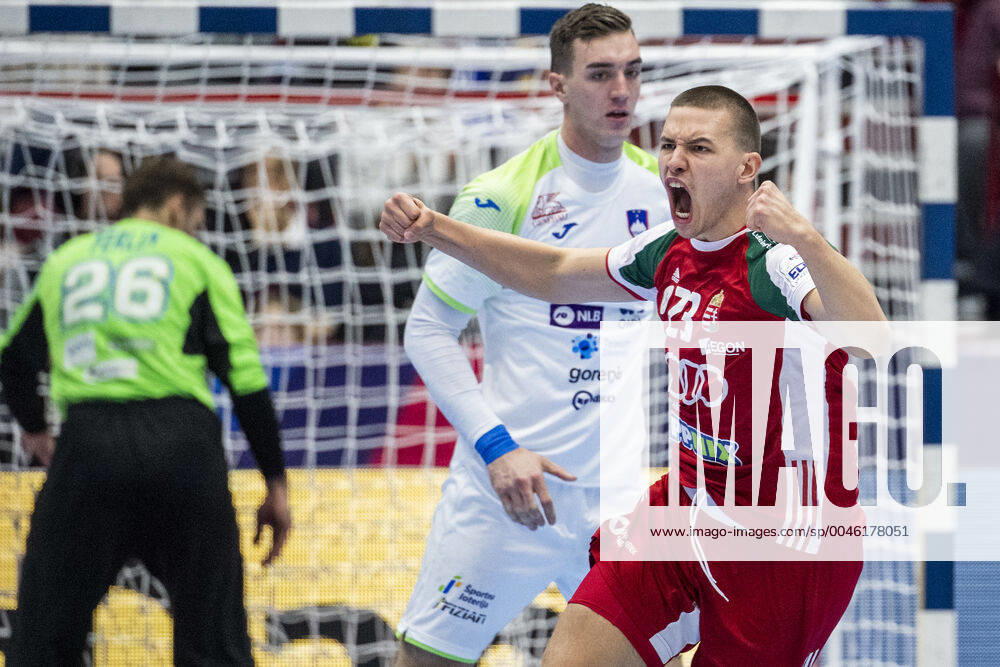 Dominik Mathe of Hungary celebrates during the EHF European Handball Championship match between Slovenia and Hungary on January 19, 2020 in Malmö. Photo: Ludvig Thunman BILDBYRAN kod LT 35708 bbeng ehf euro 2020 em 2020 european men?s handball championship 2020 handball handboll handbolls-em 2020 handball handball-em 2020 slovenien slovenia hungary ungern jubel celebration