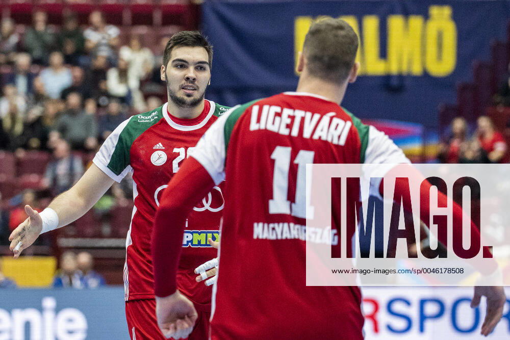 Miklos Rostas and Patrik Ligetvari of Hungary celebrate during the EHF European Handball Championship match between Slovenia and Hungary on January 19, 2020 in Malmö. Photo: Ludvig Thunman BILDBYRAN kod LT 35708 bbeng ehf euro 2020 em 2020 european men?s handball championship 2020 handball handboll handbolls-em 2020 handball handball-em 2020 slovenien slovenia hungary ungern jubel celebration