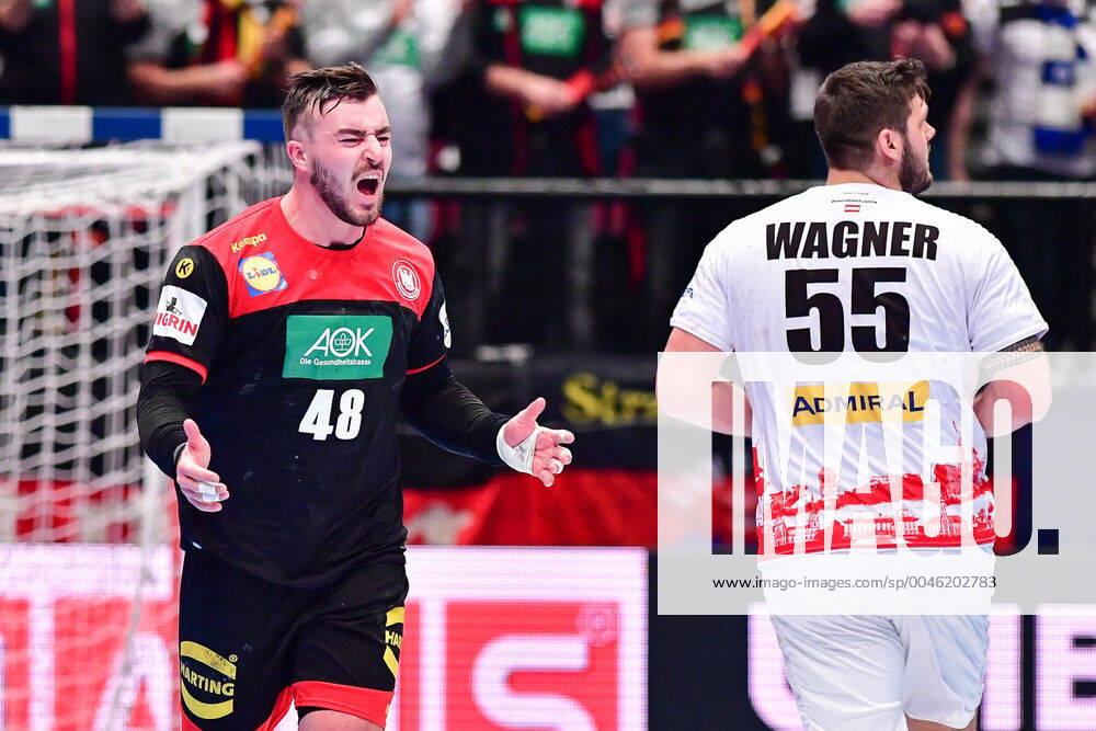 Handball Europameisterschaft Hauptrunde, 20.01.2020, Österreich - Deutschland, Stadthalle, Wien Jannik Kohlbacher (Deutschland, 48) jubelt kurz vor Spielschluss. Jubel Gewonnen Sieg, 20.01.2020, Wien (Österreich), Handball, Turnier, Europameisterschaft 2020