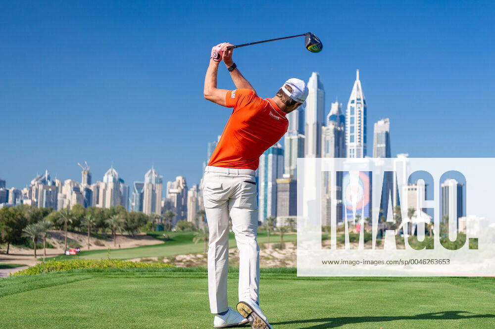 KW04 Thomas Detry of Belgium tees off at the 8th hole in round 3 during the PGA, Golf Herren European Tour Dubai Desert Classic at Emirates Golf Club, Dubai, UAE on 25 January 2020.