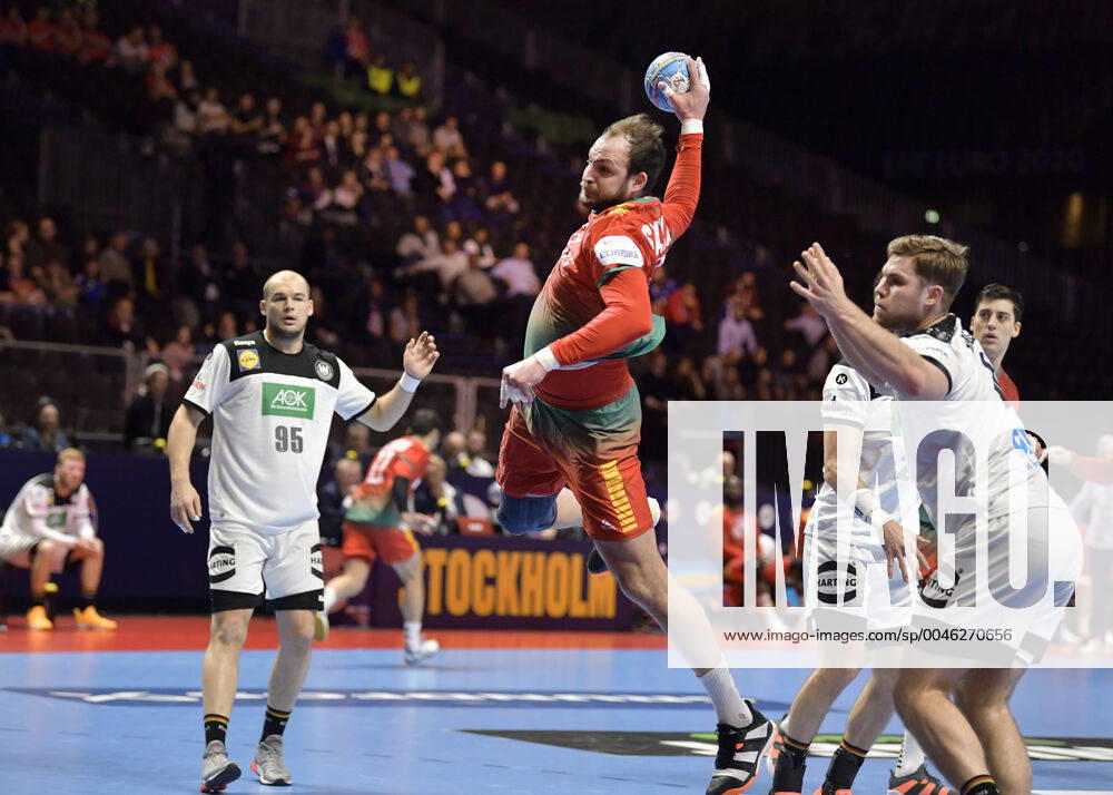 Portugal s Daymaro Salina in action during the match for fifth sixth place between Germany and Portugal during the Men s European Handball Championship in Stockholm, Sweden, on Jan. 25, 2020. Stockholm Sverige
