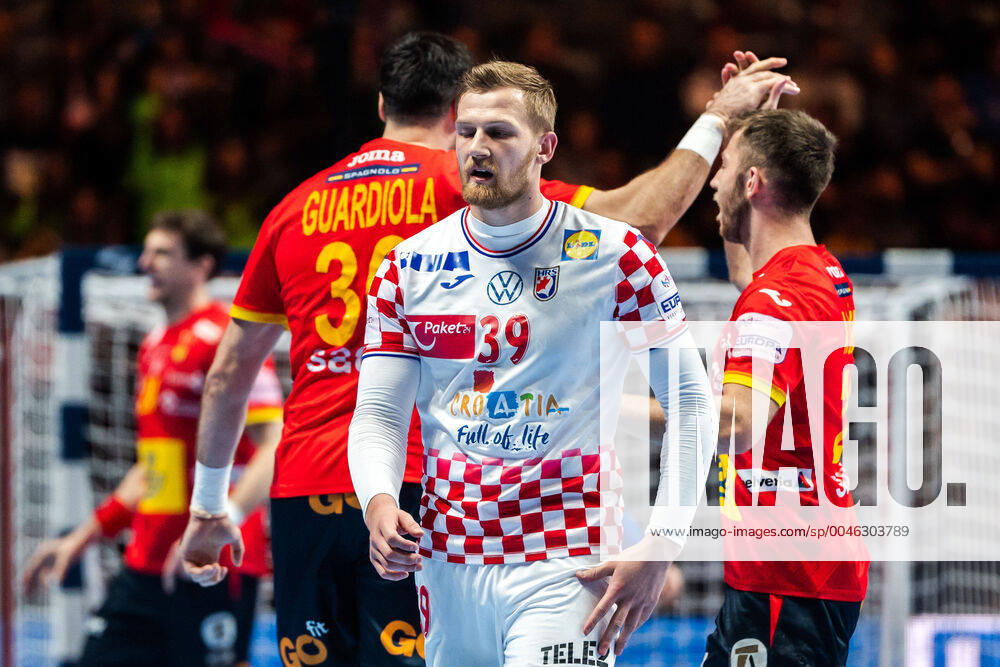 David Mandic of Croatia looks dejected during the EHF European Handball Championship final between Spain and Croatia on January 26, 2020 in Stockholm.
