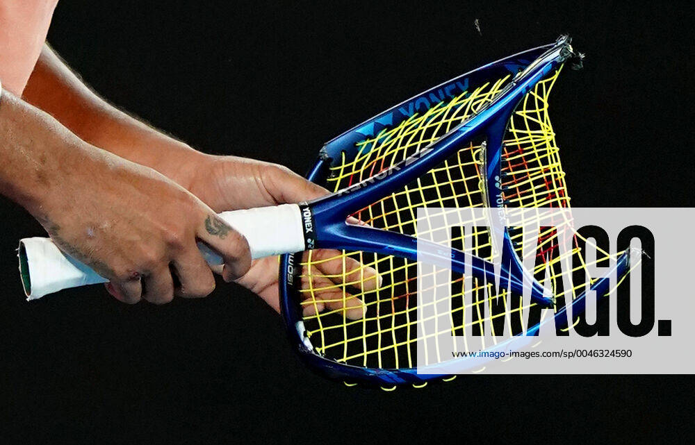 KW05 AUSTRALIAN OPEN DAY 8, A detail after Nick Kyrgios of Australia smashed his racquet during his fourth round match against Rafael Nadal of Spain on day eight of the Australian Open tennis tournament at Rod Laver Arena in Melbourne, Monday, January 27, 2020. ( NO ARCHIVING, , NO USE IN BOOKS WITHOUT CONSENT MELBOURNE VIC AUSTRALIA