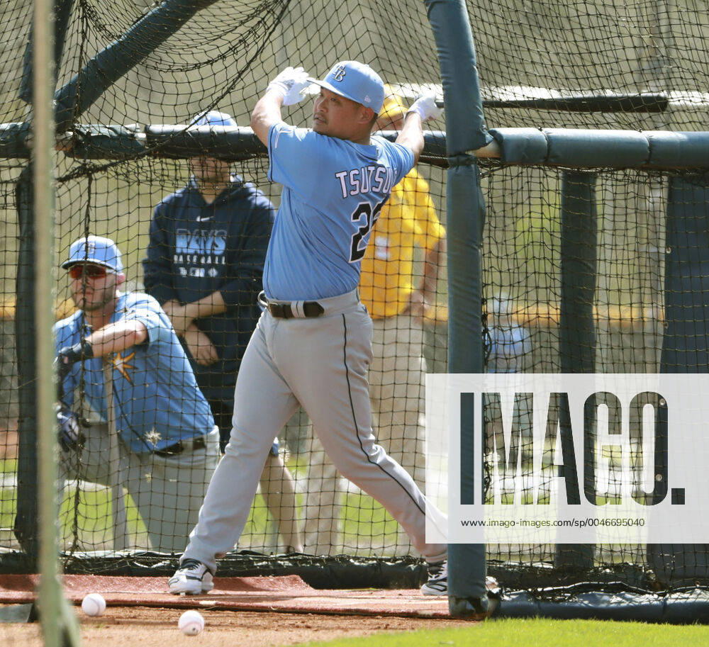 MLB, Baseball Herren, USA spring training Newly acquired Tampa Bay Rays slugger Yoshitomo Tsutsugo takes batting practice during spring training in Port Charlotte, Florida, on Feb. 19, 2020.