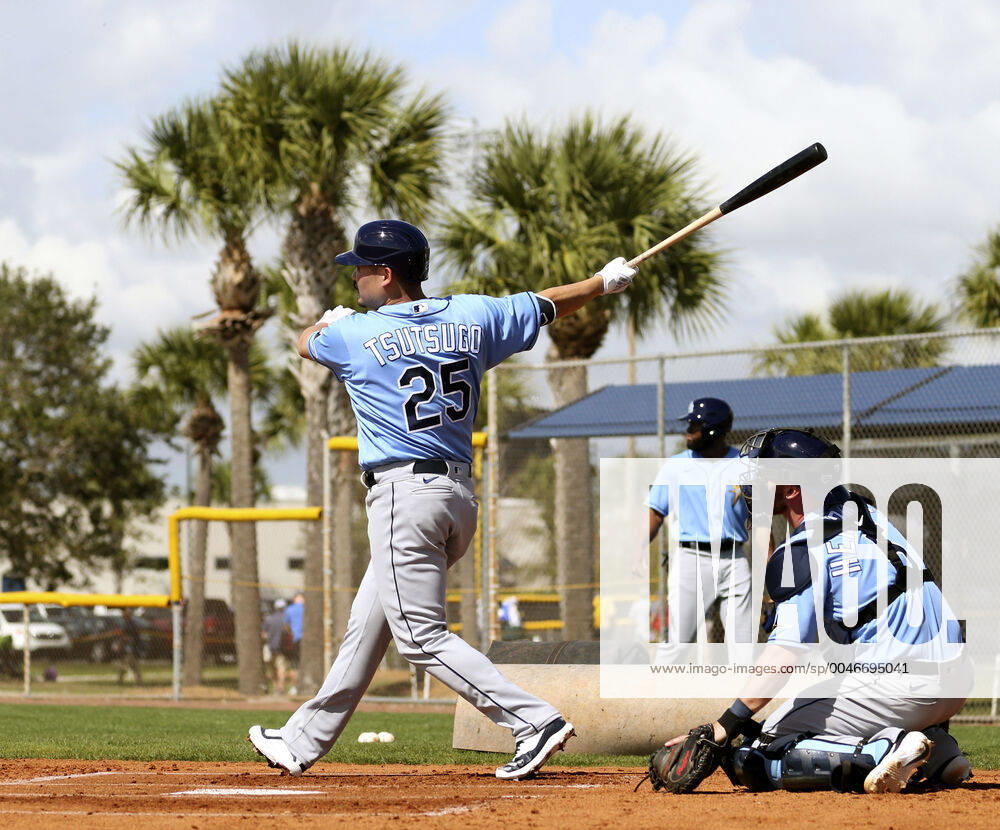 MLB, Baseball Herren, USA spring training Newly acquired Tampa Bay Rays slugger Yoshitomo Tsutsugo takes batting practice during spring training in Port Charlotte, Florida, on Feb. 19, 2020.