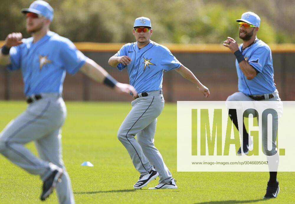 MLB, Baseball Herren, USA spring training Newly acquired Tampa Bay Rays slugger Yoshitomo Tsutsugo (C) warms up during spring training in Port Charlotte, Florida, on Feb. 19, 2020.