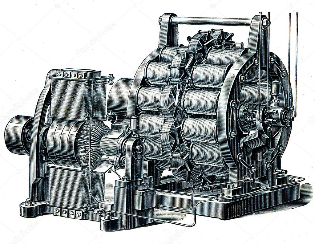 Dynamo AC exciter Siemens - an illustration of the encyclopedia publishers Education, St. Petersburg, Russian Empire, 1896