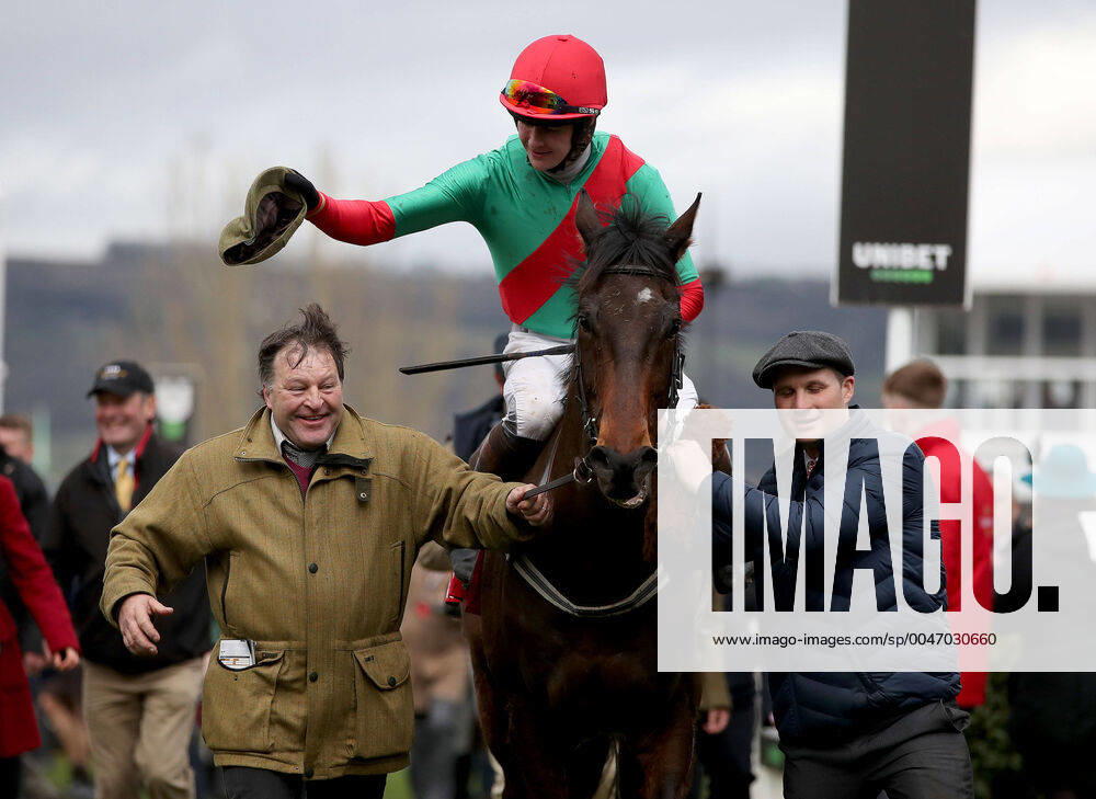 KW11 2020 Cheltenham Festival, Prestbury Park, Cheltenham, England 10 3 2020 Ultima Handicap Chase Brendan Powell celebrates winning onboard The Conditional Brendan Powell celebrates winning onboard The Conditional 10 3 2020