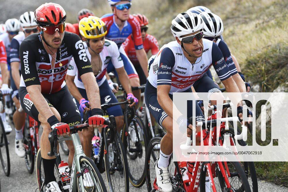 VALDEBLORE LA COLMIANE, FRANCE - MARCH 14 : PORTE Richie (AUS) of TREK - SEGAFREDO and DEGENKOLB John (GER) of LOTTO SOUDAL in action during stage 7 of the 78th edition of the Paris - Nice cycling race, a stage of 166,5km with start in Nice and finish in Valdeblore La Colmiane on March 14, 2020 in Valdeblore La Colmiane, France, 14 03 2020 CYCLISME : Paris - Nice 2020 - Etape 7 - Nice Valdeblore-La Colmiane - 14 03 2020 PhotoNews Panoramic