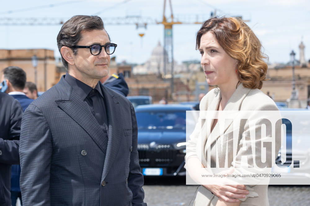Italy: Nominees for David di Donatello Awards at Quirinale Actress Isabella Ragonese and actor Vinicio Marchioni outside Quirinale Palace after presentation ceremony of David di Donatello Awards in Rome Rome Italy