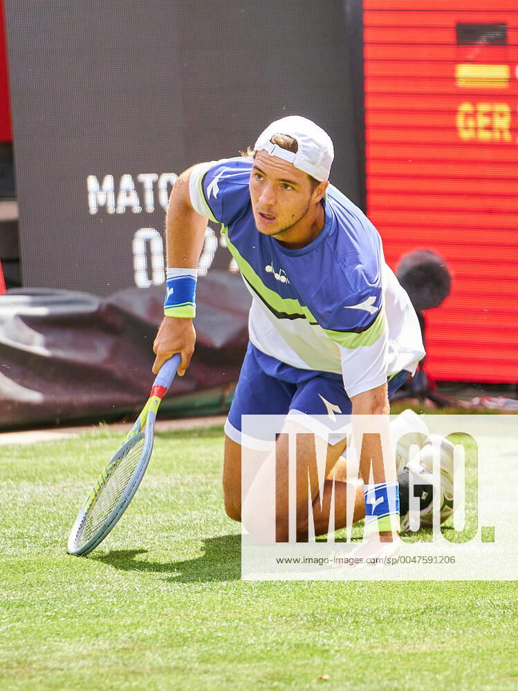 Jan-Lennard STRUFF (GER) on the ground his match against Roberto BAUTISTA AGUT (ESP) at the Tennis bett1 ACES Tennis Tournament on grass in Berlin