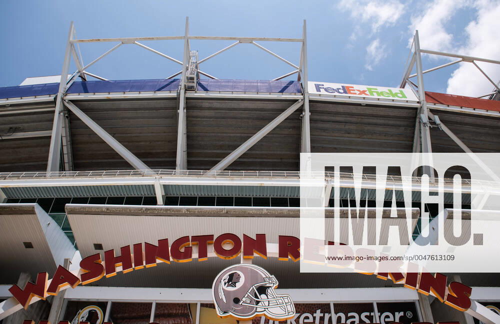 The Washington Redskins logo is seen on FedEx Field in Landover, Maryland on Thursday, July 16, 2020. Washington s football team announced earlier this week that they plan on retiring the team s name and will announce a replacement shortly. WAP20200716326 KEVINxDIETSCH