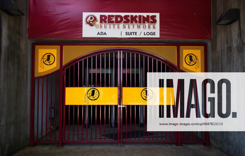 The Washington Redskins logo is seen on FedEx Field in Landover, Maryland on Thursday, July 16, 2020. Washington s football team announced earlier this week that they plan on retiring the team s name and will announce a replacement shortly. WAP20200716332 KEVINxDIETSCH