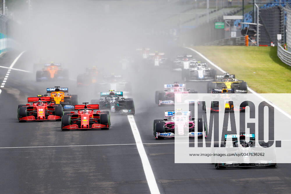 KW29 Motorsports: FIA Formula One World Championship, WM, Weltmeisterschaft 2020, Grand Prix of Hungary, Start, 44 Lewis Hamilton (GBR, Mercedes-AMG Petronas Formula One Team), 18 Lance Stroll (CAN, BWT Racing Point F1 Team), 5 Sebastian Vettel (GER, Scuderia Ferrari Mission Winnow), 16 Charles Leclerc (MCO, Scuderia Ferrari Mission Winnow), 77 Valtteri Bottas (FIN, Mercedes-AMG Petronas Formula One Team), 33 Max Verstappen (NLD, Aston Martin Red Bull Racing), Budapest Hungary