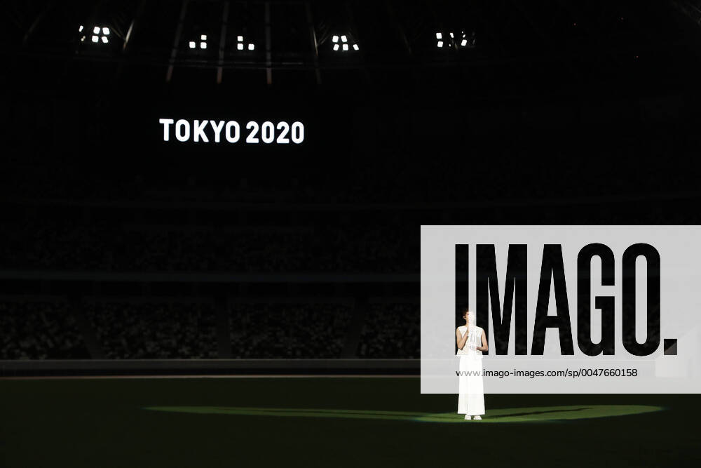 KW30 (200723) -- TOKYO, July 23, 2020 -- Japanese swimming athlete Ikee Rikako gives her message during a ceremonial event to mark a year-to-go until the start of the postponed Tokyo 2020 Olympic, at the Olympic Stadium in Tokyo, Japan, July 23, 2020. Tokyo 2020 organizers held a ceremonial event behind closed doors here on Thursday. ) **ONLY FOR EDITORIAL PURPOSE** (SP)JAPAN-TOKYO-OLYMPIC-ONE YEAR TO GO DuxXiaoyi