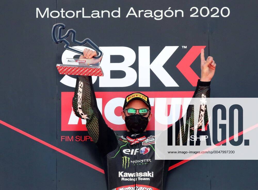 KW35 British Superbike rider Jonathan Rea celebrates after winning the Superbikes race held at Motorland circuit in Alcaniz, Spain, 30 August 2020. WSBK Race !ACHTUNG: NUR REDAKTIONELLE NUTZUNG!