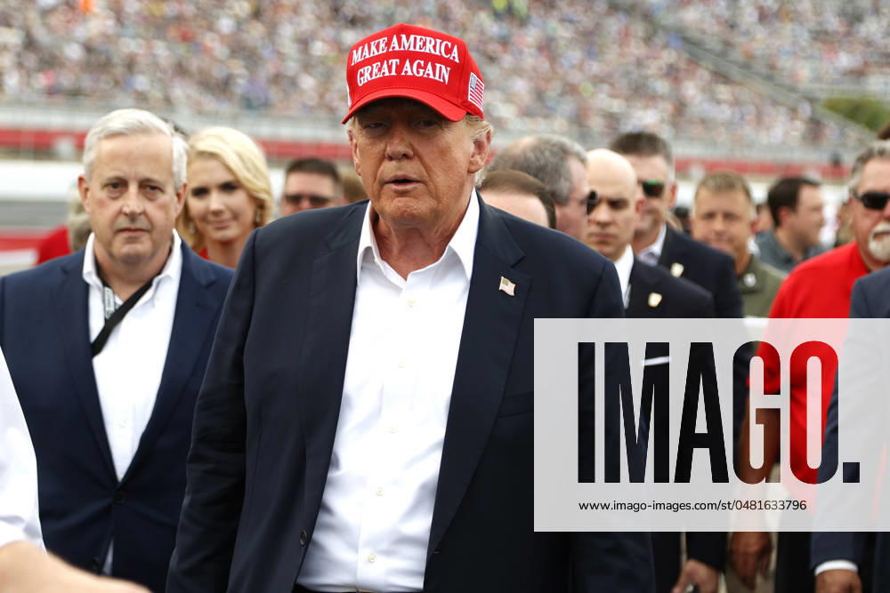 CHARLOTTE, NC - MAY 26: Former President of the United States of America Donald Trump on pit road prior to the running of the NASCAR Cup Series Coca-Cola 600 on May 26, 2024 at Charlotte Motor Speedway in Charlotte, NC. (Photo by Jeff Robinson Icon Sportswire) Icon1045686806