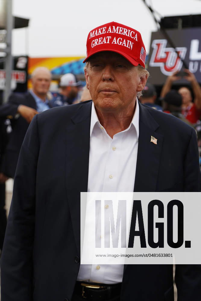 CHARLOTTE, NC - MAY 26: Former President of the United States of America Donald Trump on pit road prior to the running of the NASCAR Cup Series Coca-Cola 600 on May 26, 2024 at Charlotte Motor Speedway in Charlotte, NC. (Photo by Jeff Robinson Icon Sportswire) Icon1045686815
