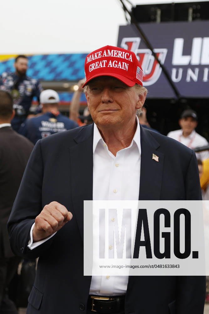 CHARLOTTE, NC - MAY 26: Former President of the United States of America Donald Trump on pit road prior to the running of the NASCAR Cup Series Coca-Cola 600 on May 26, 2024 at Charlotte Motor Speedway in Charlotte, NC. (Photo by Jeff Robinson Icon Sportswire) Icon1045686817