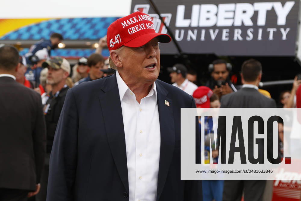 CHARLOTTE, NC - MAY 26: Former President of the United States of America Donald Trump on pit road prior to the running of the NASCAR Cup Series Coca-Cola 600 on May 26, 2024 at Charlotte Motor Speedway in Charlotte, NC. (Photo by Jeff Robinson Icon Sportswire) Icon1045686820