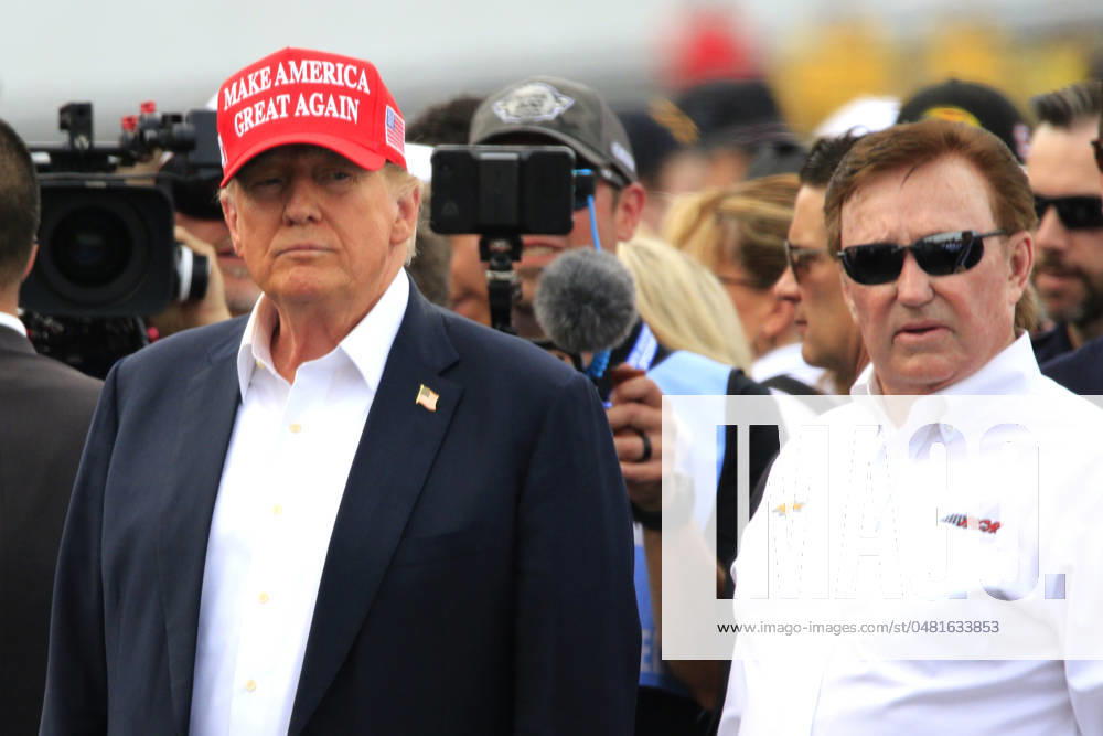 CHARLOTTE, NC - MAY 26: Former President of the United States of America Donald Trump with Richard Childress on pit road prior to the running of the NASCAR Cup Series Coca-Cola 600 on May 26, 2024 at Charlotte Motor Speedway in Charlotte, NC. (Photo by Jeff Robinson Icon Sportswire) Icon1045686844