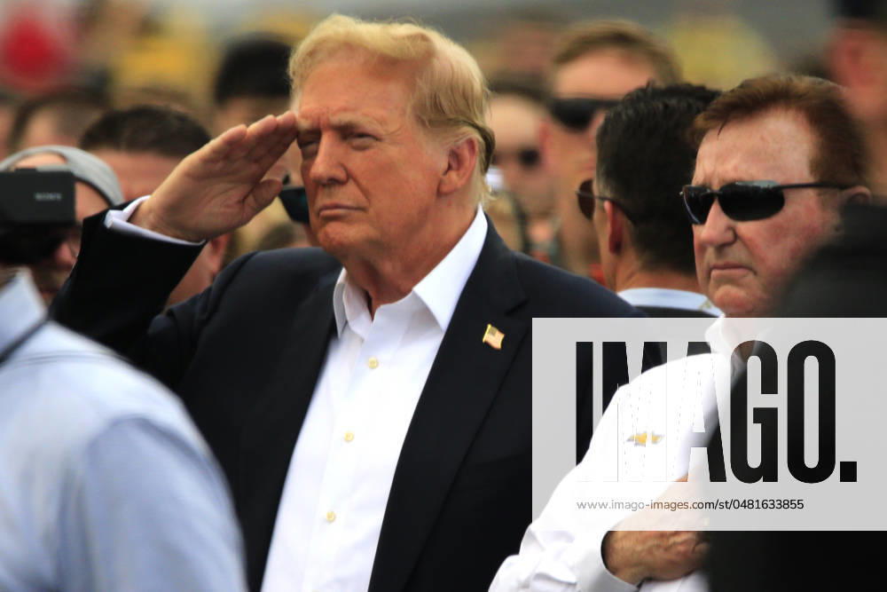 CHARLOTTE, NC - MAY 26: Former President of the United States of America Donald Trump with Richard Childress on pit road prior to the running of the NASCAR Cup Series Coca-Cola 600 on May 26, 2024 at Charlotte Motor Speedway in Charlotte, NC. (Photo by Jeff Robinson Icon Sportswire) Icon1045686845