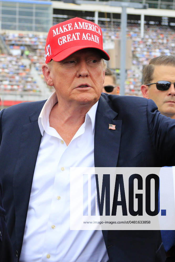 CHARLOTTE, NC - MAY 26: Former President of the United States of America Donald Trump on pit road prior to the running of the NASCAR Cup Series Coca-Cola 600 on May 26, 2024 at Charlotte Motor Speedway in Charlotte, NC. (Photo by Jeff Robinson Icon Sportswire) Icon1045686852